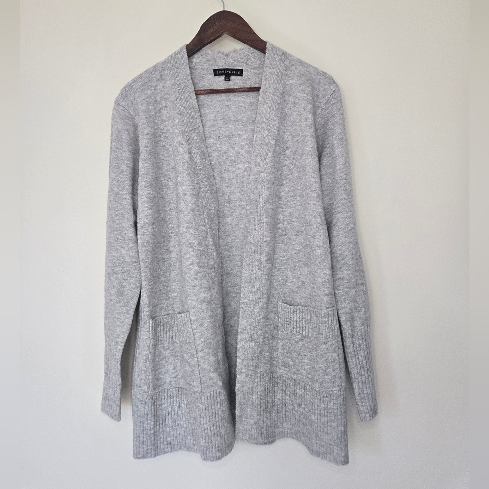 New Love Ellie Heather Grey Knit Open Cardigan Large